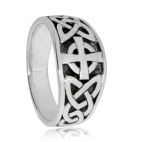 Stříbrný prsten s keltskými uzly a křížem