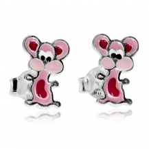 Dětské stříbrné náušnice - Růžové tančící myšky