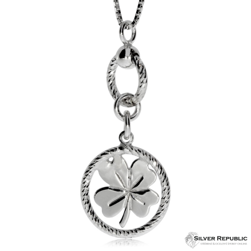 Stříbrný náhrdelník se čtyřlístem v kruhu