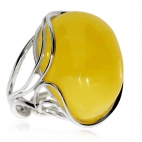Stříbrý prsten - Vypouklý ovál jantaru žluté barvy