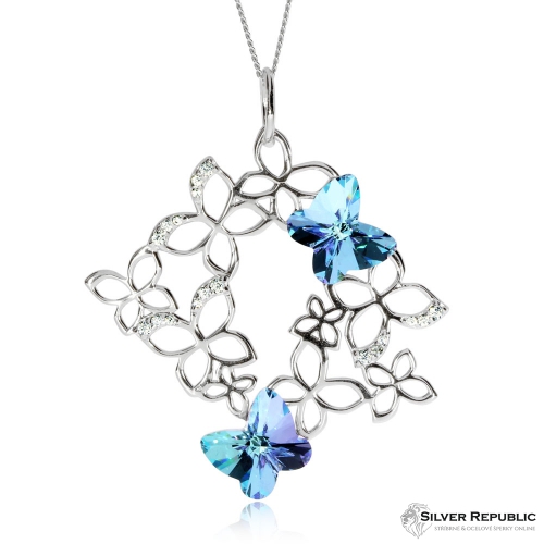 Stříbrný náhrdelník Preciosa Butterfly Harmony Vitrail Light 6057 43 - 45cm