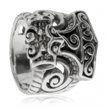 Stříbrný prsten - Thorovo kladivo se smyčkami
