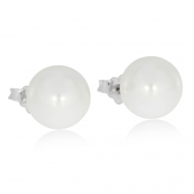 Stříbrné náušnice se syntetickou bílou perlou