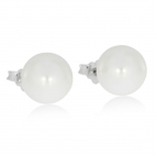 Stříbrné náušnice se syntetickou bílou perlou