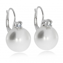 Stříbrné náušnice - Větší umělá perla a kamínek zirkonie