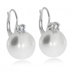 Stříbrné náušnice - Větší umělá perla a kamínek zirkonie