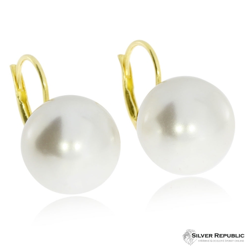 Stříbrné zlacené náušnice s bílou perlou