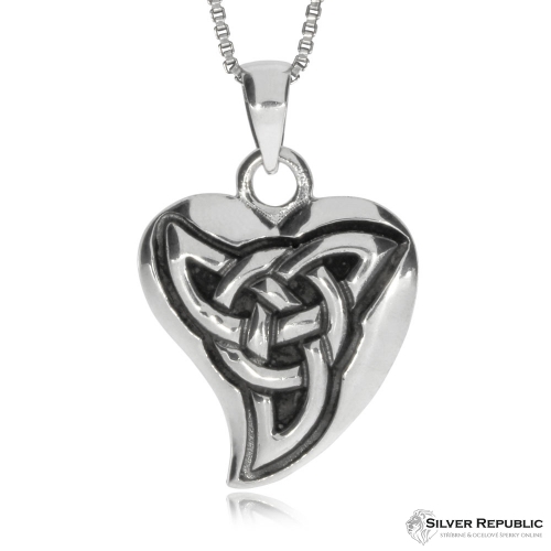 Stříbrný přívěsek - Srdce zdobené keltskými smyčkami