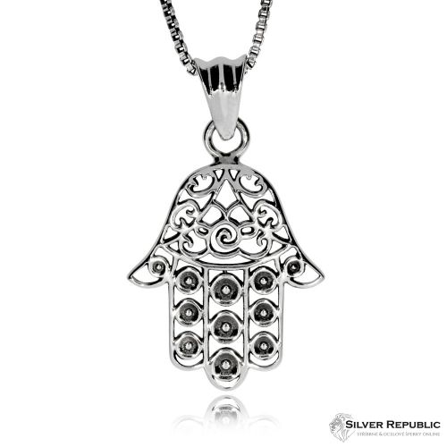Stříbrný přívěsek - Ochranný amulet ruka Fatimy (Hamsa