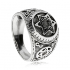 Stříbrný pánský prsten - Šesticípá hvězda v kruhu