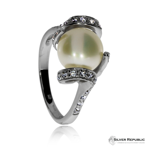 Stříbrný prsten - Říční perla 