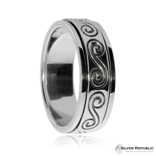 Stříbrný prsten - Otočný kroužek se spirálkami