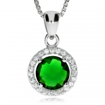 Stříbrný přívěsek - Kulatý tvar se smaragdově zeleným kamenem