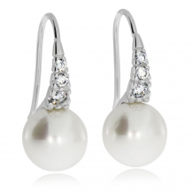 Stříbrné náušnice - sdobené zirkony (kubická zirkonie) a perlou (syntetická perla