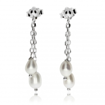 Náušnice ze stříbra - Dvě perlové kapičky na řetízku