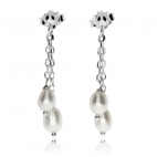 Náušnice ze stříbra - Dvě perlové kapičky na řetízku