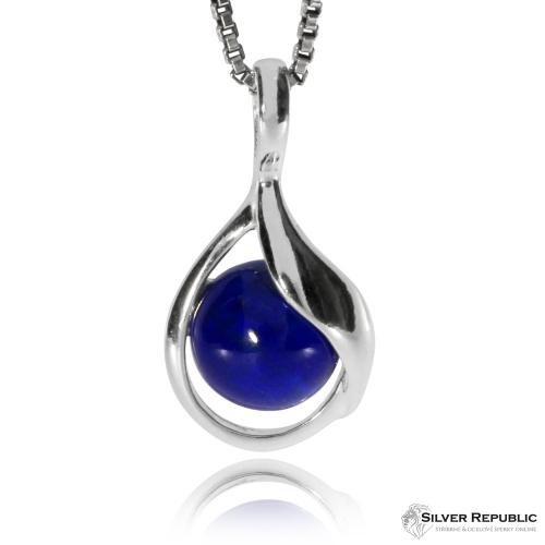 Stříbrný přívěsek - Kapka s kulatým lapisem lazuli