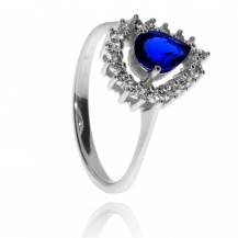 Stříbrný prsten se zirkony (cubic zirconia) rhodiovaný - modrá kapka \n